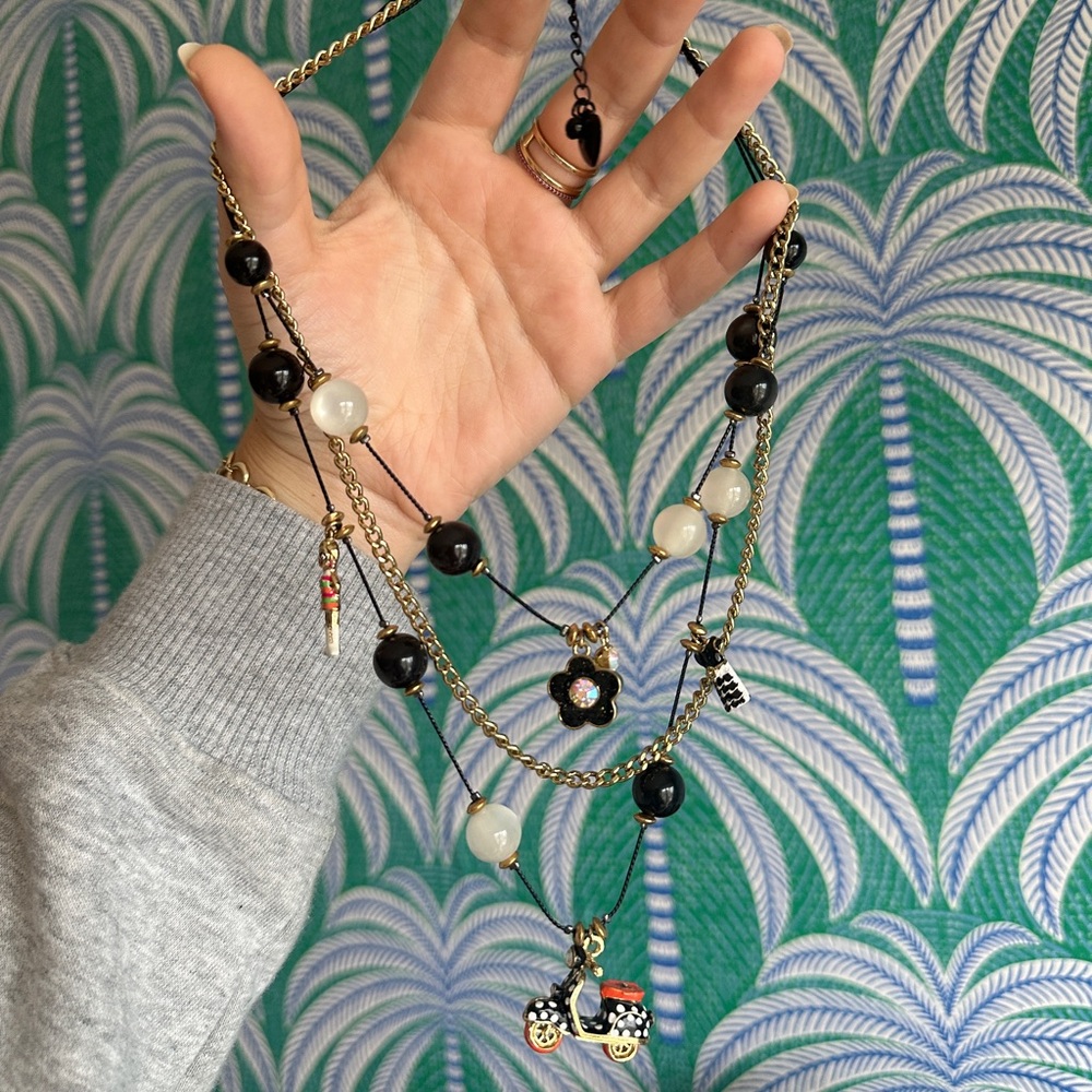 Vintage Betsey Johnson Scooter Charm Layered Necklace